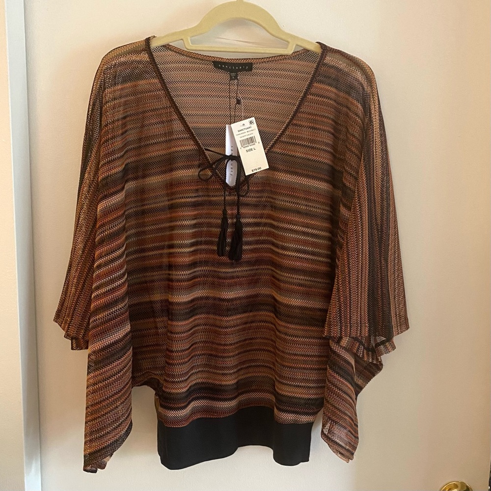 Sanctuary mesh multi brown color top Size L NWT
